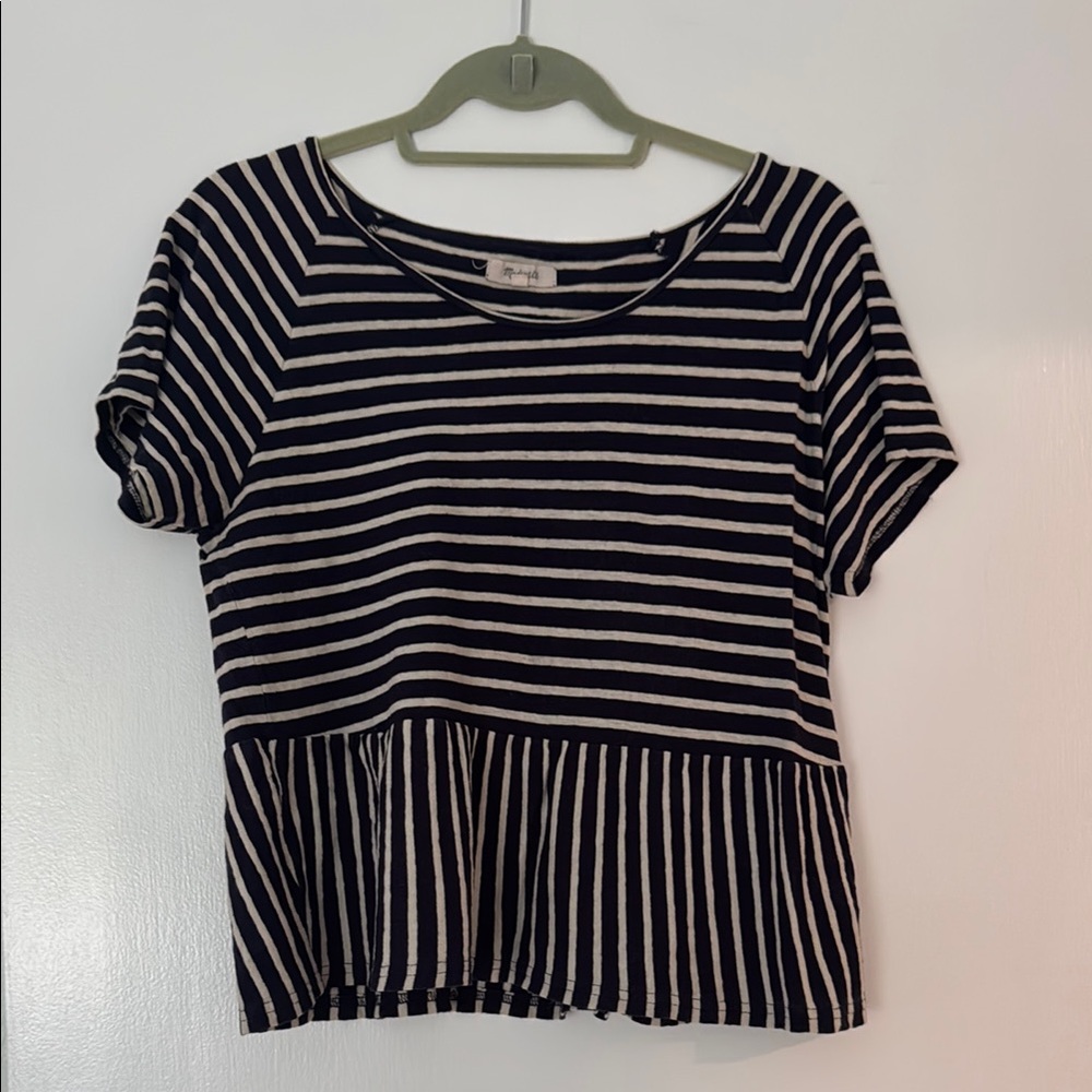 Madewell Navy and White Striped Short Sleeve Top